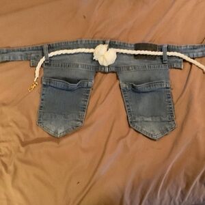 34 inch  handcrafted two pocket denim belt with white embellishment